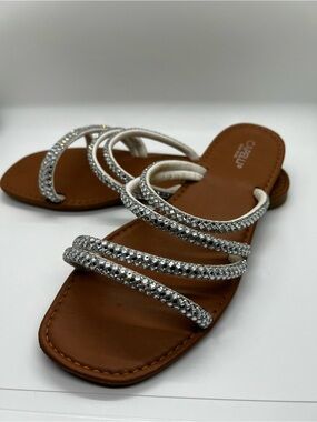 Capelli of New York Silver Crystal Strap Slide Sandal